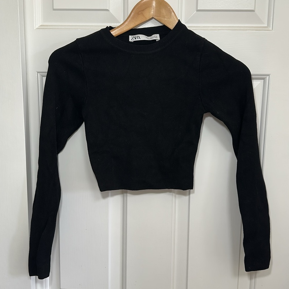 Zara Black Long Sleeve Cropped Top